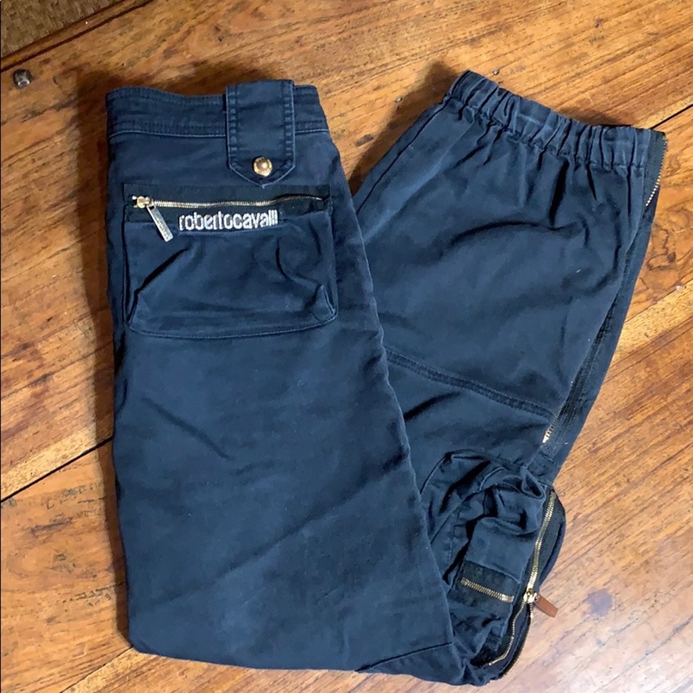 Roberto Cavalli Black cargo stretchy pants XS
